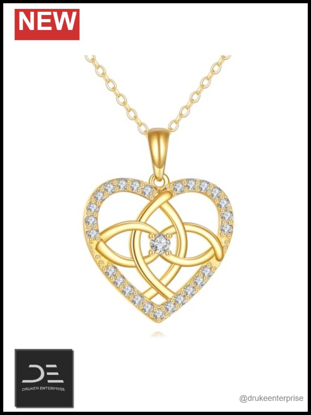 14k Gold 0.24 Carat Lab Grown Diamond Celtic Heart Pendant Necklace, 18 Inch